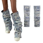 L93F Leg Warmers for Women Destroyed Denims Long Socks Harajuku Leg Cover Stockings