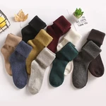 Winter Woman Casual Socks Solid Color Wool Thicken Warmer Long Socks Women Thermal Keep Warm Middle Tube Socks