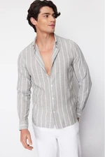 Trendyol Light Khaki Slim Fit Striped Shirt