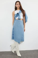 Trendyol Blue More Sustainable Tasseled Midi Denim Skirt