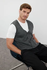 Trendyol Smoked FL Regular V-Neck Plain Knitwear Vest