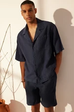 Trendyol Navy Blue Limited Edition 100% Linen Oversize Fit Shirt