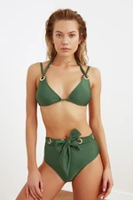 Trendyol Khaki Tied and Eyelet Detailed Bikini Top