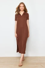 Trendyol Brown Polo Neck Shift/Nromal Cut Midi Knitted Dress