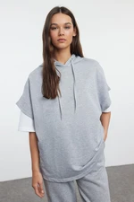 Trendyol Gray Melange Oversize/Wide Fit Hooded Thin Knitted Sweatshirt