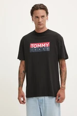 Bavlněné tričko Tommy Jeans černá barva, s potiskem, DM0DM19684