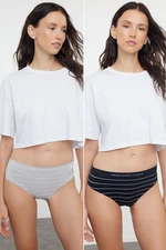 Trendyol Black-Grey 2 Pack Seamless Striped Classic Knitted Panties