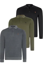 TRIPLE SET V4007 DEWBERRY MEN'S SWEATSHIRT-BLACK-ANTHRACITE-KHAKI