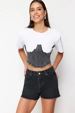 Trendyol Black Denim Shorts with Ripped Detail