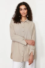 Trendyol Beige Cuff Detailed Woven Shirt