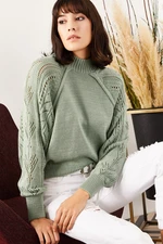 Olalook Women's Mint Green Bat Sleeve Detail Knitwear Sweater