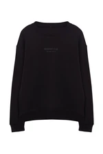 Trendyol Black Oversize/Wide Cut Embossed Text Printed Sweatshirt