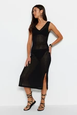 Trendyol Black Maxi Knitwear Slit Detailed Openwork/Perforated Dress