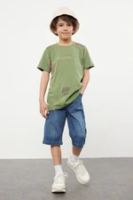 Trendyol Khaki Boy Palm Tree Patterned Cotton T-shirt-Jean Trousers Set Bottom-Top Set