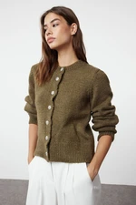 Trendyol Khaki Soft Textured Jewel Buttoned Knitwear Cardigan