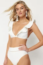 Trendyol Ecru Triangle Frilly Bikini Top