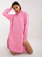 Pink basic oversize sweatshirt dress with pocket