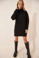 Happiness İstanbul Women's Black Turtleneck Mini Knitwear Dress