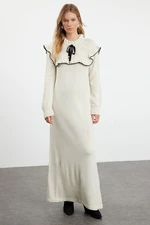 Trendyol Cream Black Pile Collar Detailed Long Knitwear Dress