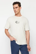 Trendyol Stone Oversize/Wide Cut Printed 100% Cotton T-Shirt