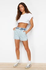 Trendyol Light Blue Lace Detailed Denim Shorts