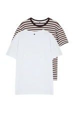 Trendyol White-Brown Striped Regular/Normal Cut 2-Pack Short Sleeve T-Shirt