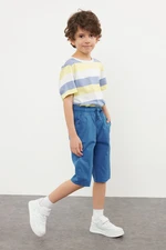 Trendyol Indigo Boy's Elastic Waist and Tied Woven Shorts