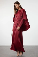 Trendyol Claret Red Cape Detailed Satin Woven Evening Dress