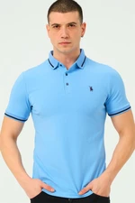 T8586 DEWBERRY MEN'S POLO NECK T-SHIRT-PLAIN LIGHT BLUE