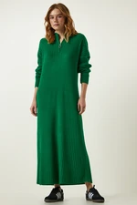 Happiness İstanbul Women's Green Ribbed Oversize Knitwear Dress