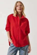 Happiness İstanbul Women's Red Balloon Sleeve Poplin Shirt