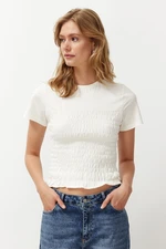 Trendyol Ecru Gimped Fitted/Body-Sitting Crew Neck Knitted Blouse