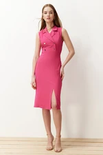 Trendyol Fuchsia Fitted Button Detailed Slit Midi Pencil Skirt Woven Dress