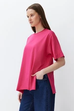 Trendyol Pink 100% Cotton Double Sleeve Asymmetrical Boyfriend Knitted T-Shirt