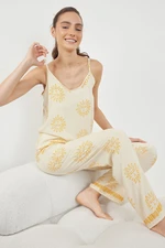 Trendyol Ecru Sun Patterned Rope Strap Viscose Woven Pajama Set