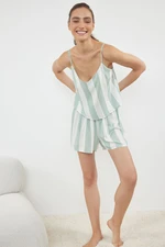 Trendyol Mint-Ecru Striped Rope Strap Viscose Woven Pajama Set