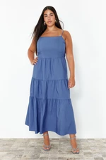 Trendyol Curve Blue Relaxed Adjustable Strap Long Woven Plus Size Dress