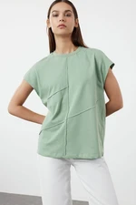 Trendyol Mint 100% Cotton Oversize/Wide Fit Knitted T-Shirt with Piping Detail