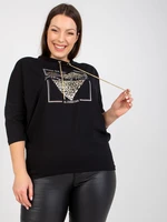 Black plus size blouse for everyday wear with print