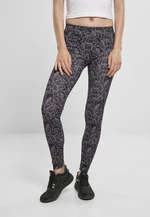 Női leggings AOP hibiszkusz fekete