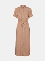 Beige Shirt Maxi-dress with Tie Noisy May Cersei - Women