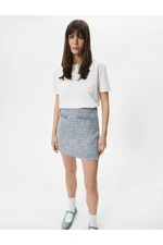 Koton Tweed Mini Skirt High Waist Chain Detail