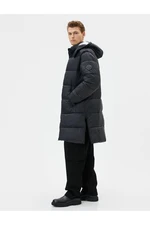 Koton Long Down Coat Hooded Zipper Back Printed Pocket