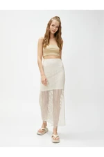 Koton Mesh Midi Skirt Slit Lined