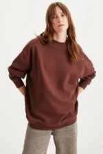 GRIMELANGE Allys Women's Crew Neck Oversize Basic Brown Sweatshirt