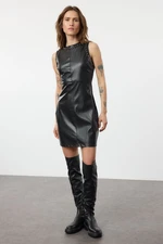 Trendyol Black Faux Leather Trouser Fitted/Fits Body Mini Woven Dress