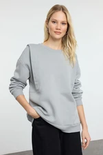 Trendyol Grey Thick Polar Fleece Relaxed/Comfortable Cut Sleeve Detailed Knitted Sweatshirt