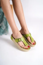 Capone Outfitters Flip-Flops With Buckle on the Sides, Colorful Detailed Wedge Heel Women's Slippers.