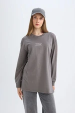 DEFACTO Women's Regular Fit Crew Neck Printed Sweatshirt Tunic