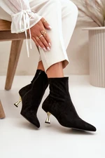 Women's ankle boots with stiletto heel eco suede with pointed toes black irithare